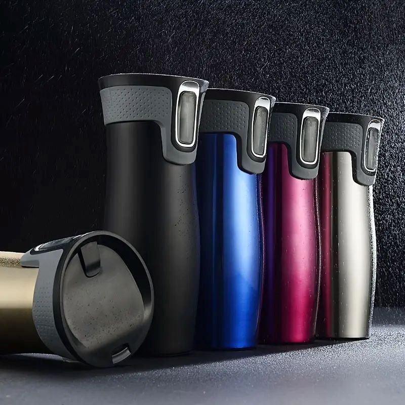 West Loop Autoseal Travel Mug, Stainless Steel Thermal Mug, Vacuum Flask, Leakproof Tumbler, Coffee Mug with BPA Easy-Clean Lid 450ML 20.8cm west Loop Black Stainless Steel
