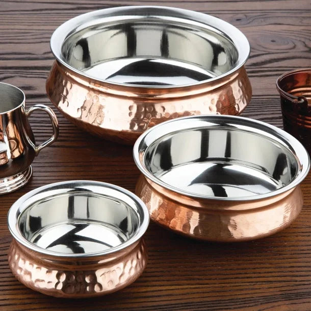 Olympia Medium Handi Copper Serving Dish 150mm - Double Walled, Durable, Wide Rim, Home Restaurant Café Buffet Display Rice Curry Food Serving Pot