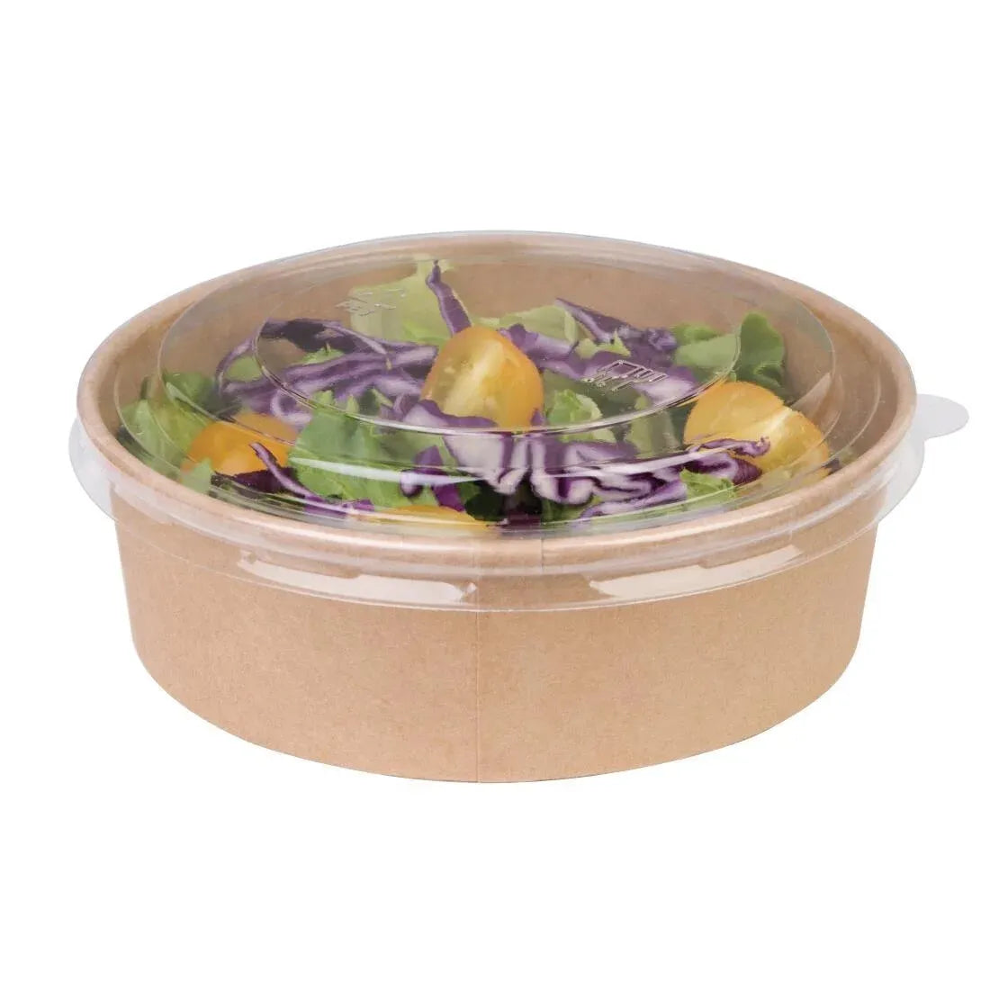 Disposable Round Kraft Paper Bowls Salad & Deli Takeaway Streetfood - 50 x 500 ml with Lids
