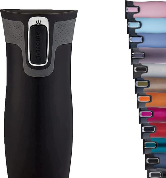 West Loop Autoseal Travel Mug, Stainless Steel Thermal Mug, Vacuum Flask, Leakproof Tumbler, Coffee Mug with BPA Easy-Clean Lid 450ML 20.8cm west Loop Black Stainless Steel